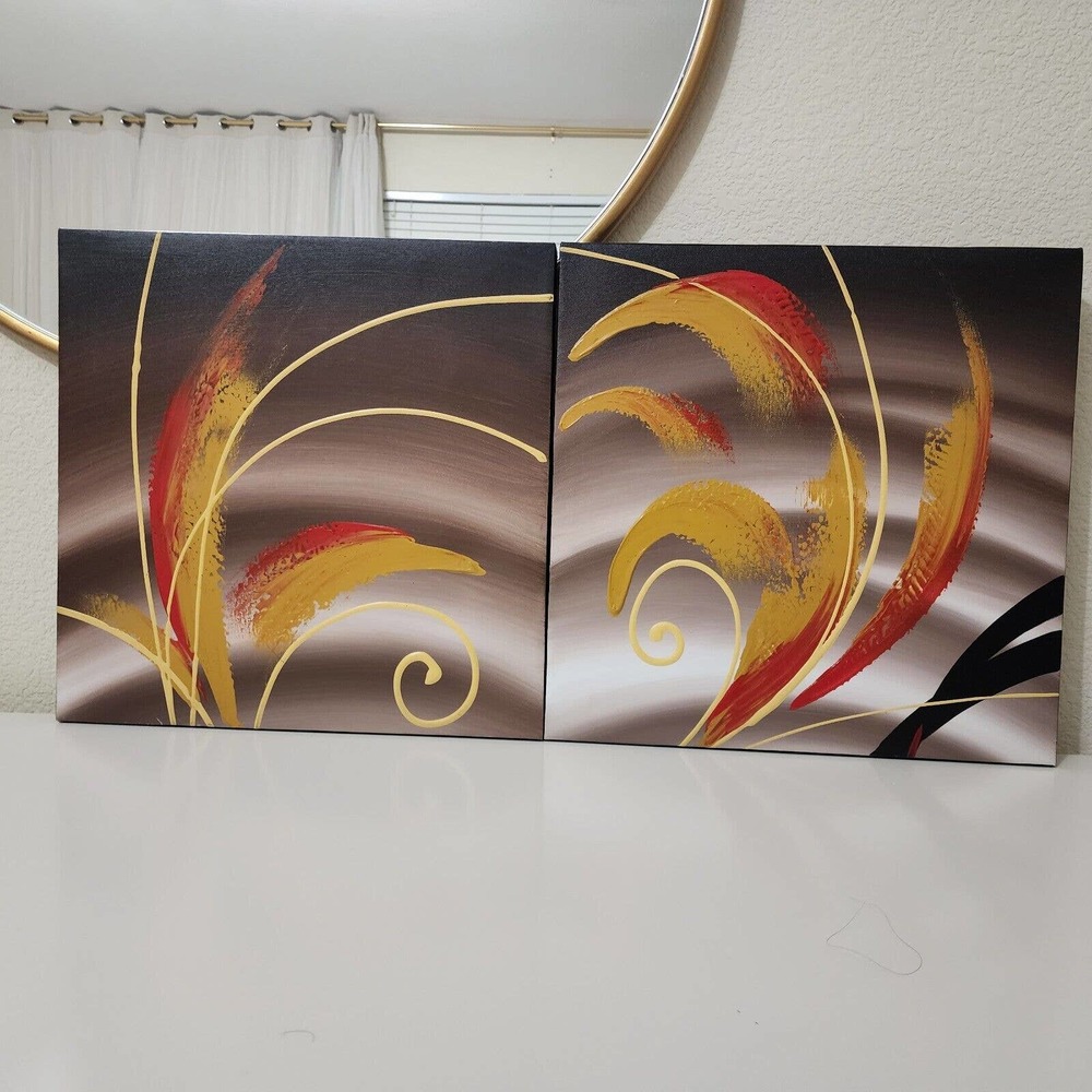 Lot of 2 Fine Art Abstract Design Acrylic Painting 16" X 16"